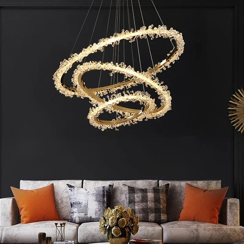 Gold Crystal LED Chandelier 4-Ring Design