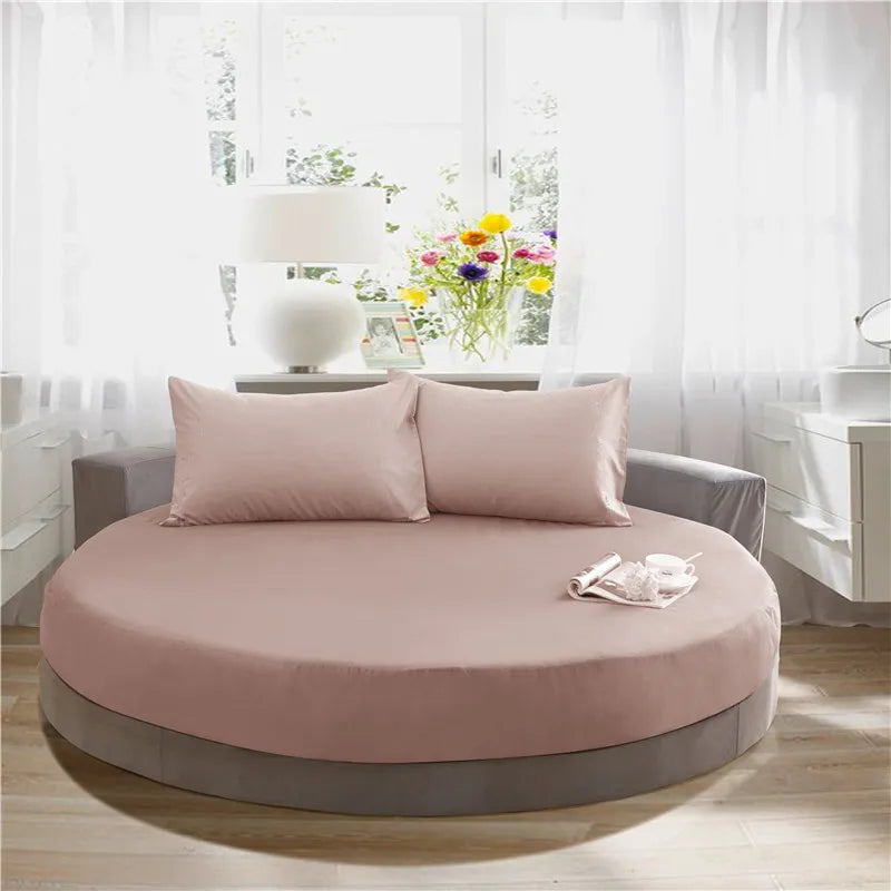 DecorBites™ Cotton Round Fitted Bed Sheet Set with Pillowcases