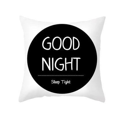 DecorBites™ Black Geometry Letters Print Cushion Cover for Home Decor & Office