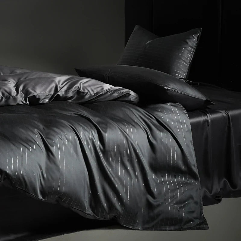 DecorBites™ Eucalyptus Fiber Dark Gray Bedding Set: Soft, Silky Duvet Cover, Bed Sheet, Pillowcases