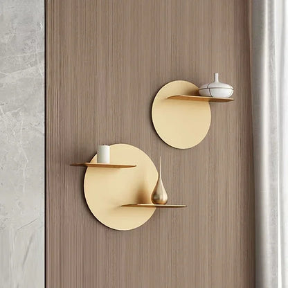 DecorBites™ Gold Metal Round Wall Storage Shelf with Hooks