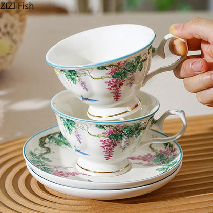 DecorBites™ Green Willow Porcelain Tea Cup & Saucer Set - Elegant Tableware and Coffee Mug