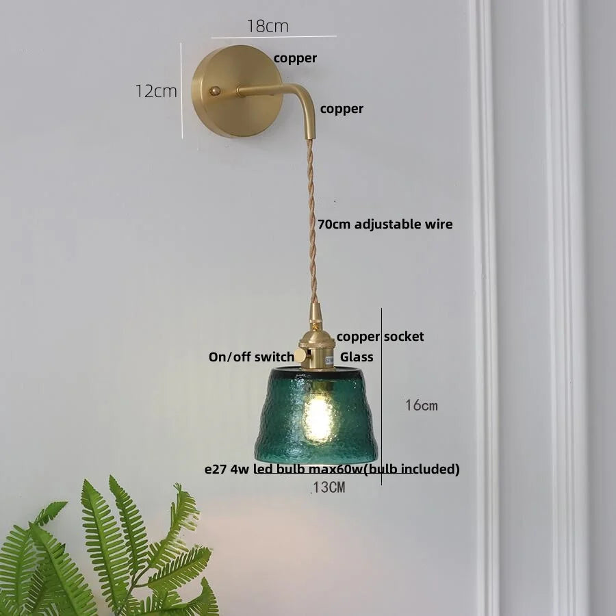 DecorBites™ Clear Glass LED Wall Sconce with Pull Chain Switch, Brass E27, Bedroom Reading Light