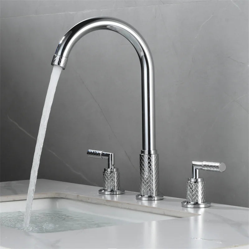 DecorBites™ Black Brass Basin Faucet with Waterfall Effect and 3-Hole Design