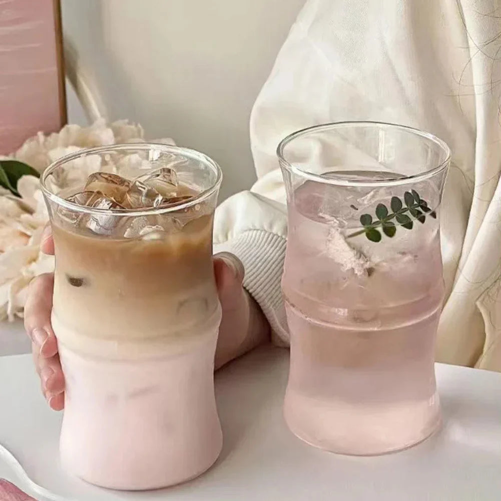 DecorBites™ Glass Bamboo Knot Mug - Cute Clear Glass Coffee Cup for Hot or Cold Drinks