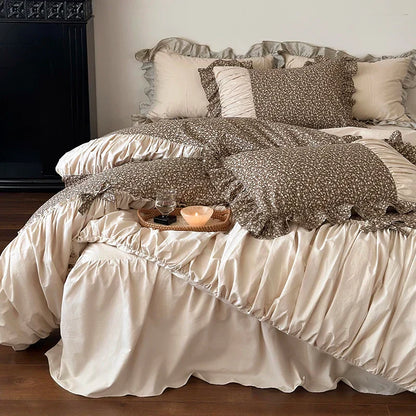 DecorBites™ French Floral Washed Cotton Bedding Set, Duvet, Sheet, Pillowcases