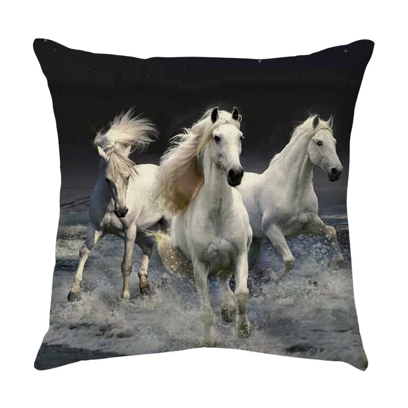 DecorBites™ Galloping Horse Pillowcase: Wild Horse Print Linen Cushion Cover for Home Decoration