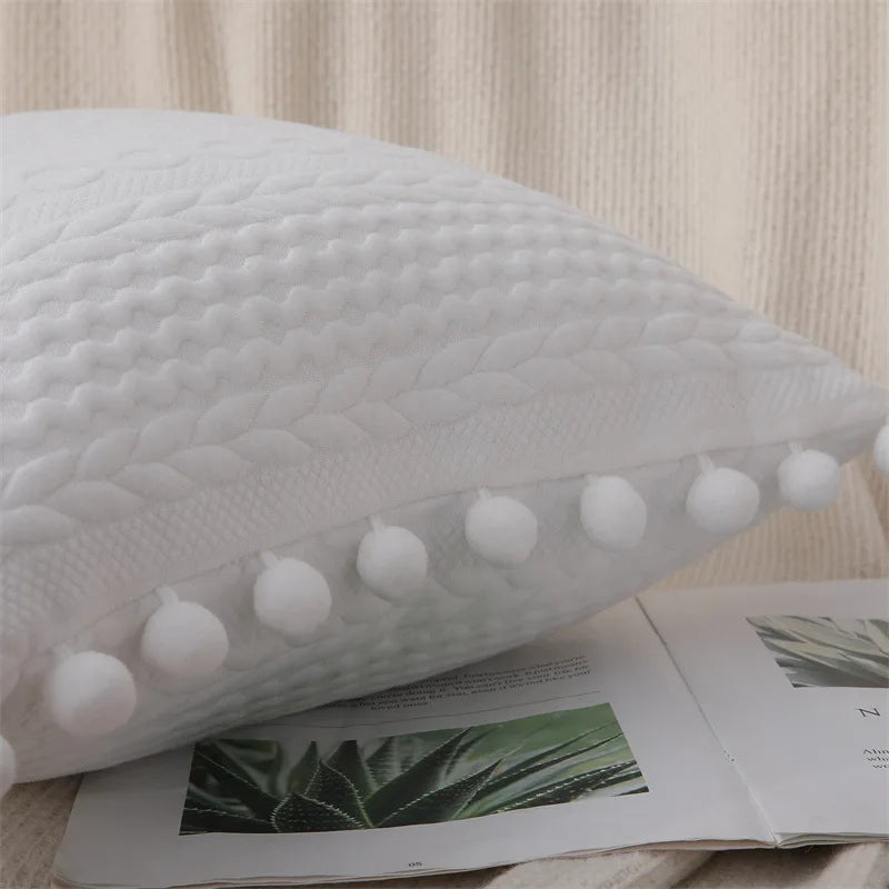 Cotton Pompom Cushion Cover