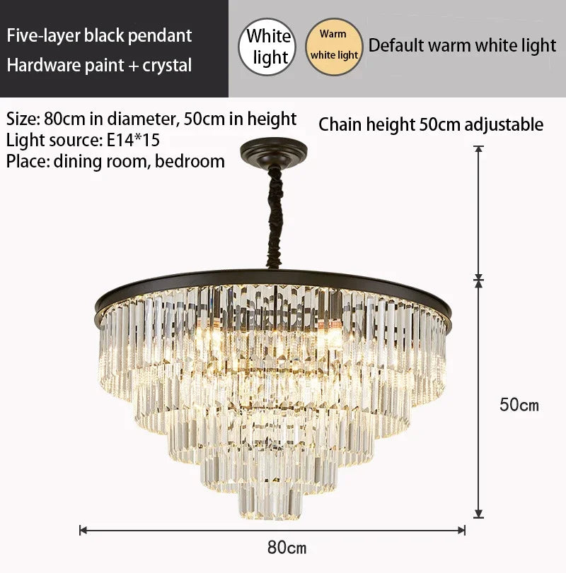 DecorBites™ Crystal Gold Black LED Chandelier: Modern Multi-Storey Pendant Lamp Lighting