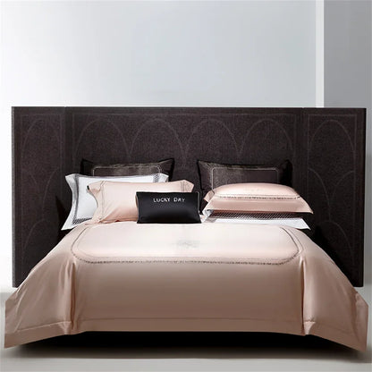 DecorBites™ Cotton Satin Jacquard Embroidery Bedding Set with Elastic Sheet & Duvet Cover