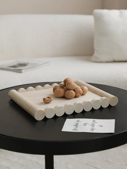 DecorBites™ Beige Travertine Marble Serving Tray - Vintage Natural Stone Plate for Hotel, Party, Snacks