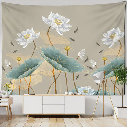 DecorBites™ Koi Lotus Ink Tapestry Wall Hanging - Bohemian Aesthetics Home Decor