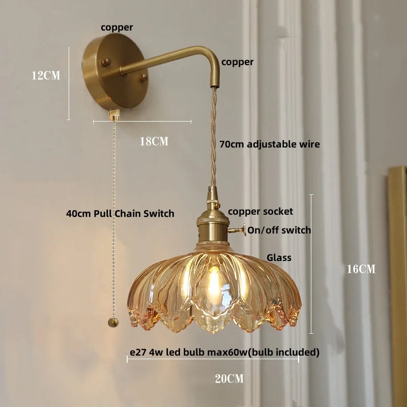 DecorBites™ Green Glass LED Wall Lights Fixture with Pull Chain Switch