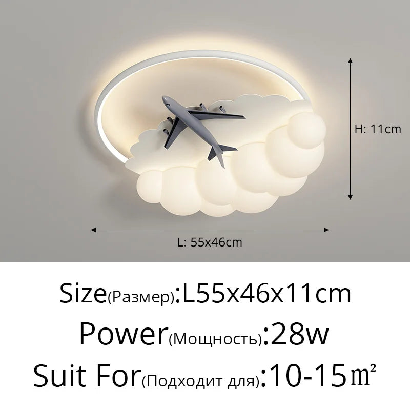White Cloud Ceiling Light Airplane Design Kids