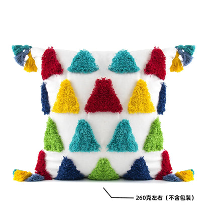 DecorBites™ Geometric Hand-Embroidered Tassel Pillowcase