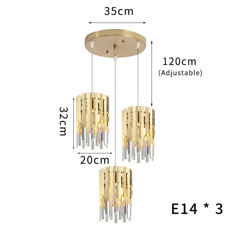 Gold Crystal LED Chandelier K9 3-Head Dia20cm