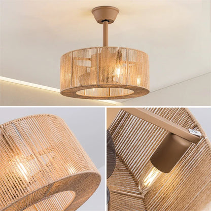 DecorBites™ Braided Rope Lantern Ceiling Fan Light: Reversible, Dimmable, 6-Speed Home Decor