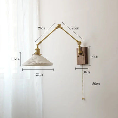 DecorBites™ Copper Wall Lamp with Pull Chain Switch, Nordic Design, LED Bulb, Ceramic Lampshade