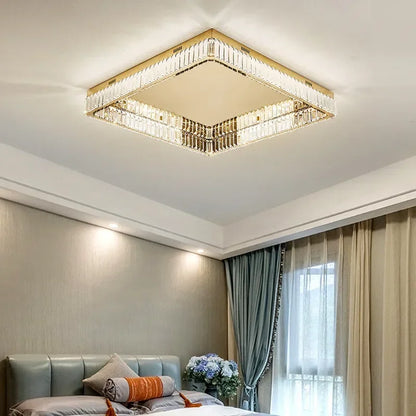 DecorBites™ Crystal LED Dimmable Ceiling Lights: Modern Square Steel Fixture for Living Room