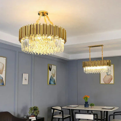 DecorBites™ Golden Luxury Chandelier: Elegant Crystal Ceiling Light for Hotel Living Room