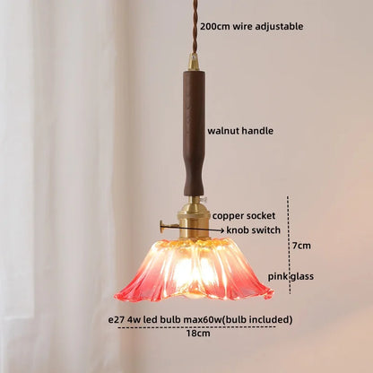 DecorBites™ Green Glass LED Pendent Lamps, Walnut Copper Modern Hanging Light Fixtures
