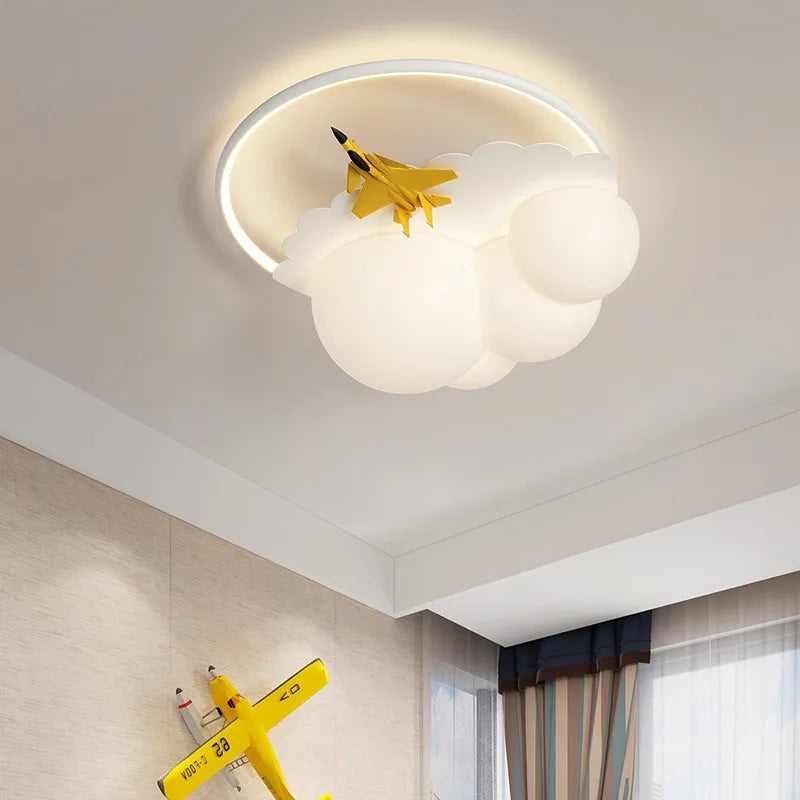 White Cloud Ceiling Light Airplane Design Kids