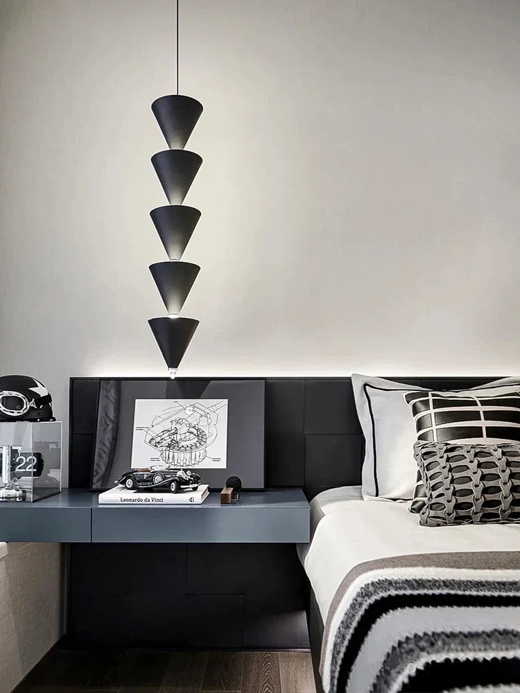 DecorBites™ Cream Bedroom Chandelier: Minimalist Designer Conical Long Line Branched Light Fixture