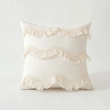 DecorBites™ Ivory Cushion Cover with Pompom Tassels - Home Decor for Living Room Sofa Booth