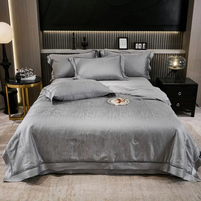 DecorBites™ Eucalyptus Fiber Jacquard Summer Quilt Set with Soft Silky Comforter, Sheet, Pillowcases