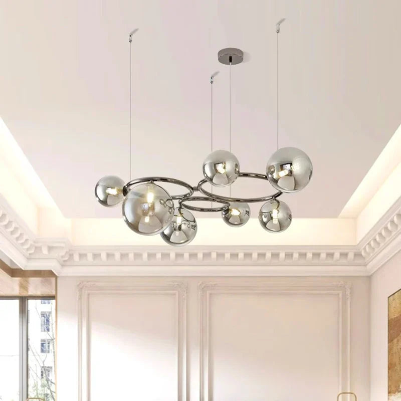 White Minimalist LED Chandelier 9-Head Smoky Grey