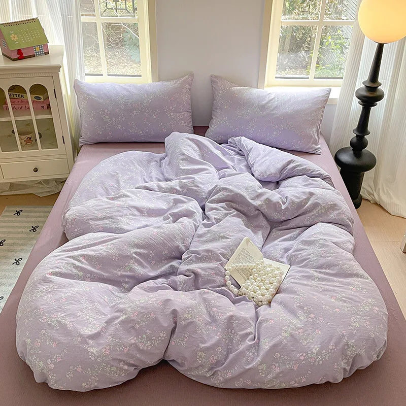 DecorBites™ Cotton Flower Print Bedding Set - Romantic High-Density Comforter for Adults