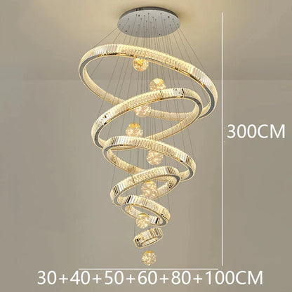 Modern Crystal Ring Staircase Chandelier Pendant Light
