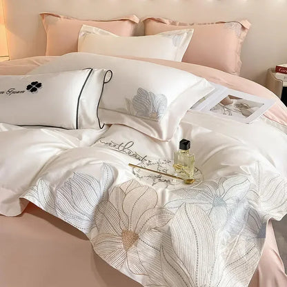 DecorBites™ Cotton King Size Embroidery Bedding Set: Soft Comforter Set with Double Duvet Cover & Sheet
