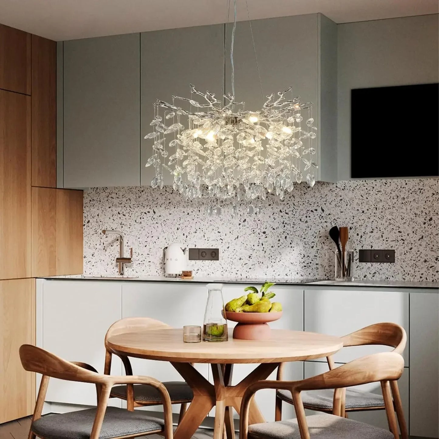 DecorBites™ Crystal Branch Chandelier for Dining, Living, Bedroom - Chrome - Round Design