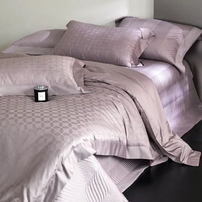 DecorBites™ Luxe Egyptian Cotton Jacquard Bedding Set: Duvet, Bedspread, Sheet, Pillowcases