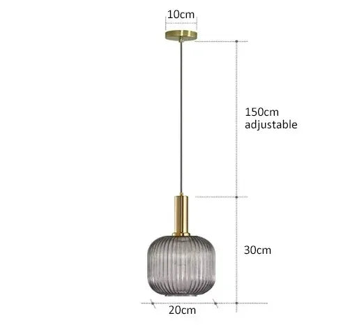 Nordic Ribbed Glass Pendant Light in Green, Grey or Amber
