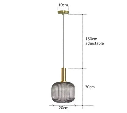 Nordic Ribbed Glass Pendant Light in Green, Grey or Amber