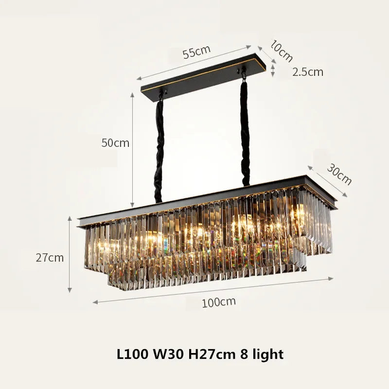 DecorBites™ Gold Black Metal Crystal Pendant Lights Chain Hanging LED Suspension Lamp Fixtures