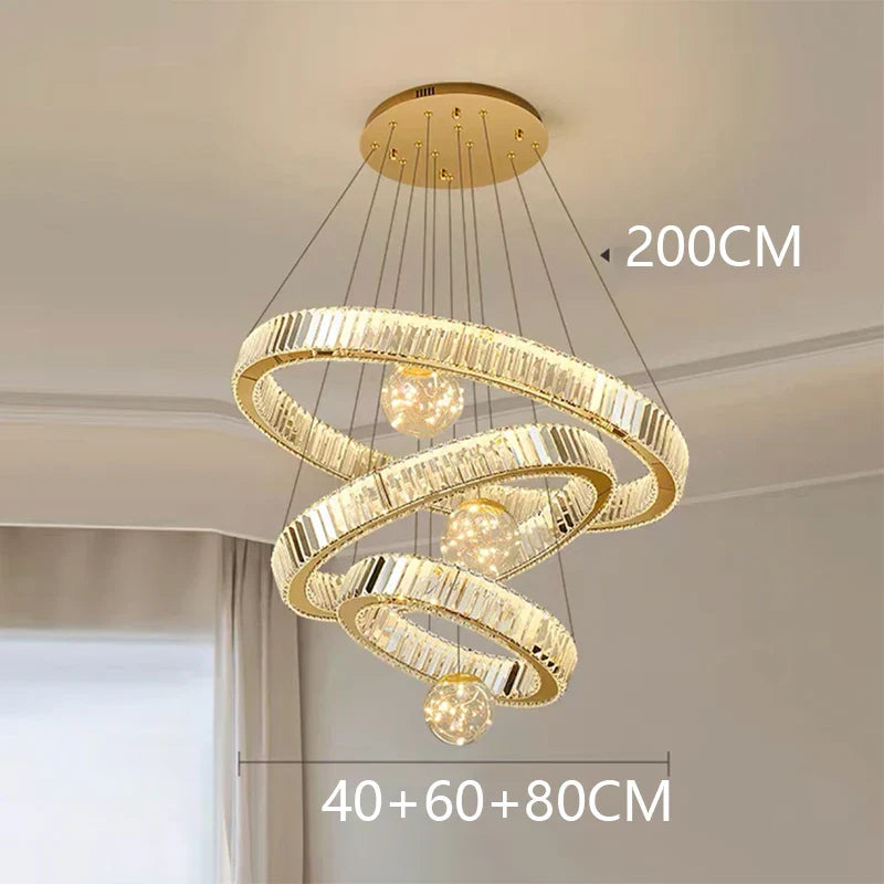 Modern Crystal Ring Staircase Chandelier Pendant Light