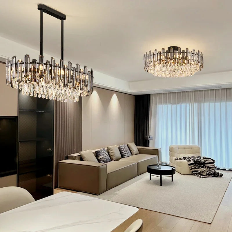 DecorBites™ Gold Crystal Ceiling Chandelier: Luxury Modern LED Pendant for Home Décor