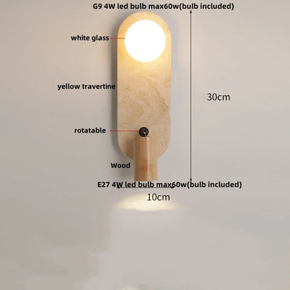 DecorBites™ LED Wall Light Fixtures Bedroom Modern Button Switch Yellow Travertine White Iron Bedside Lamp