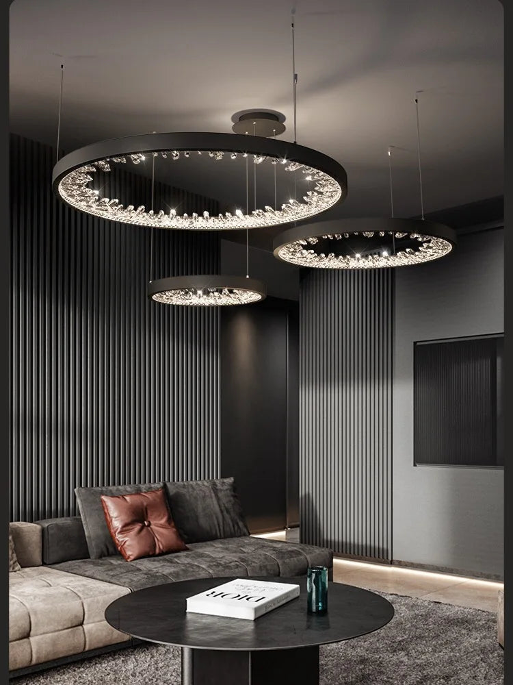 DecorBites™ Crystal LED Chandelier Circle Hanging Lamp - Modern Luxury Dimmable Lighting