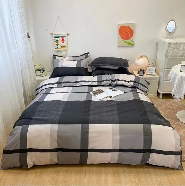DecorBites™ Cartoon Printed Bedding Set: Soft Cozy Duvet Cover, Bedsheet, Pillowcase, Single Double Bedclothes