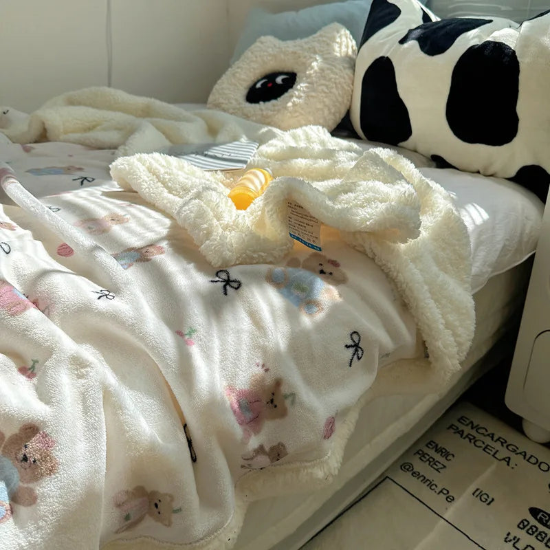 Coral Velvet Cartoon Blanket