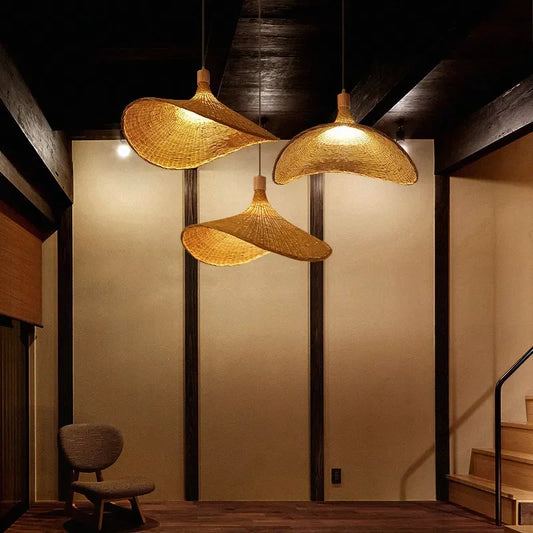 DecorBites™ LED Bamboo Dining Room Chandelier Vintage Farmhouse Kitchen Rattan Decor