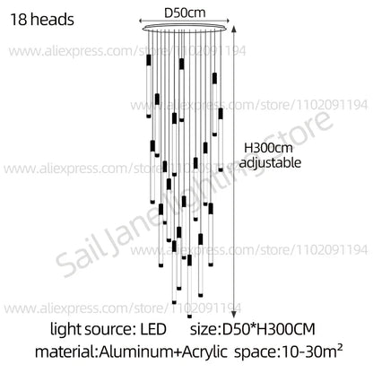 Modern Staircase Pendant Chandelier in Black or Gold
