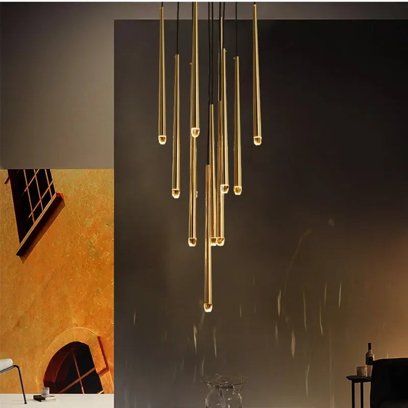 Gold LED Pendant Chandelier 18-Light Staircase