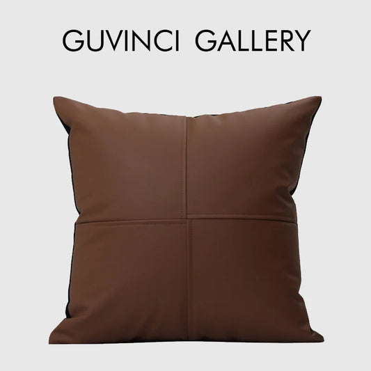 DecorBites™ Geometric Brown Leather Splicing Throw Pillow Cover 45x45cm Luxe Square Cushion Case