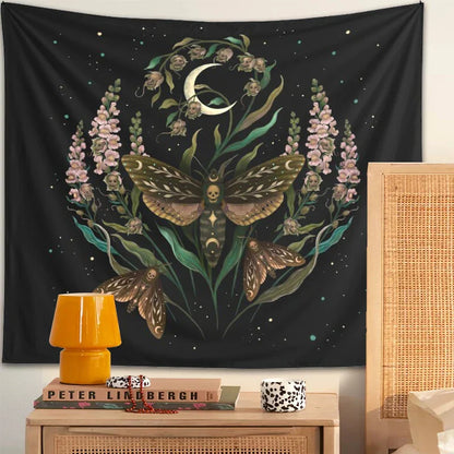 DecorBites™ Death's Head Tapestry Wall Hanging Moon Flower Trippy Carpet Dorm Room Decor