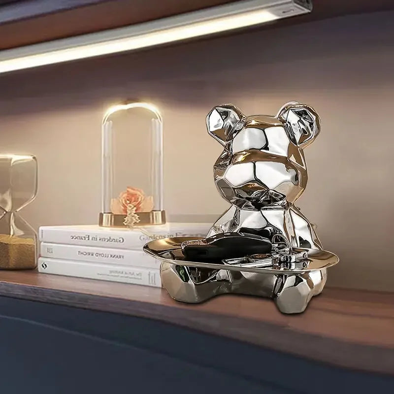 DecorBites™ Geometric Bear Piggy Bank Key Tray Cosmetic Bookshelf Statue & Storage Box